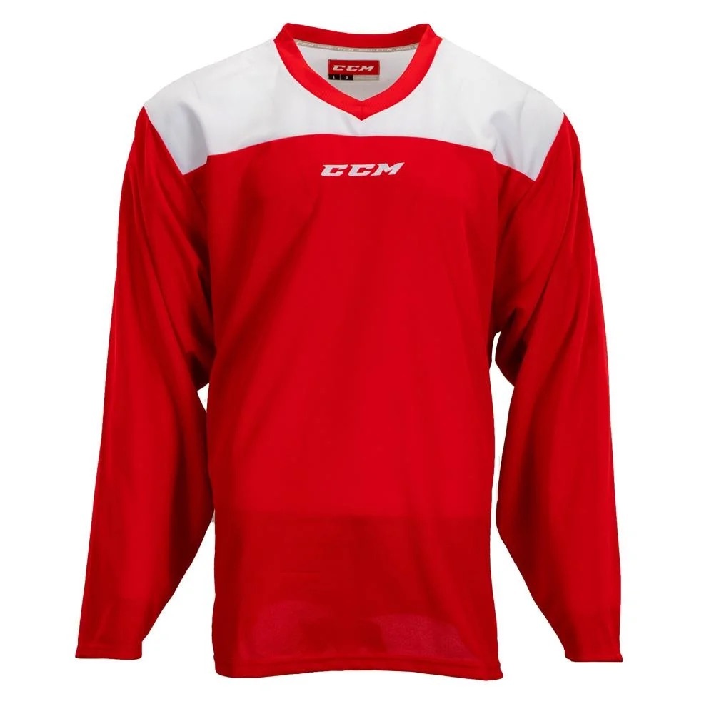 CCM JUNIOR GOALIE CUT PRACTICE JERSEY TWO TONE RED WHITE HOCKEY GOALIE JERSEY